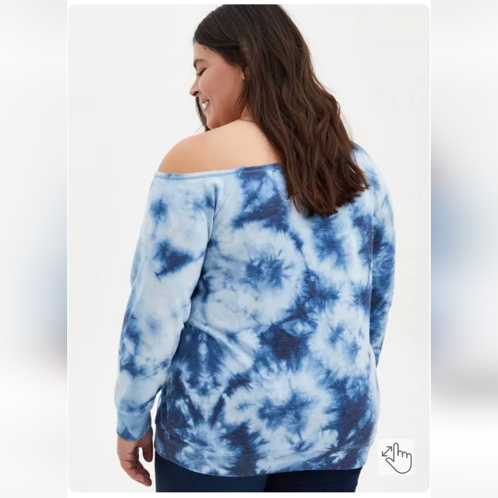 Torrid 6x Blue Tie-Dye Terry Off Shoulder Sweatshirt - Picture 3 of 10
